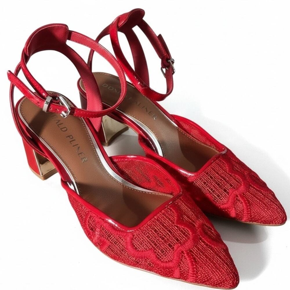 Donald Pliner Vero Cuoio Red Womens Heels Lace Overlay Sz 5 SalinaSSP